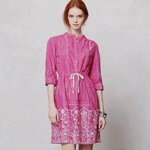 Anthropologie Meadow Rue Batik Long Sleeve Pink Floral Shirt Dress